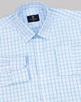 Twitter Blue With Gray Tartan Checkered Premium Cotton Shirt