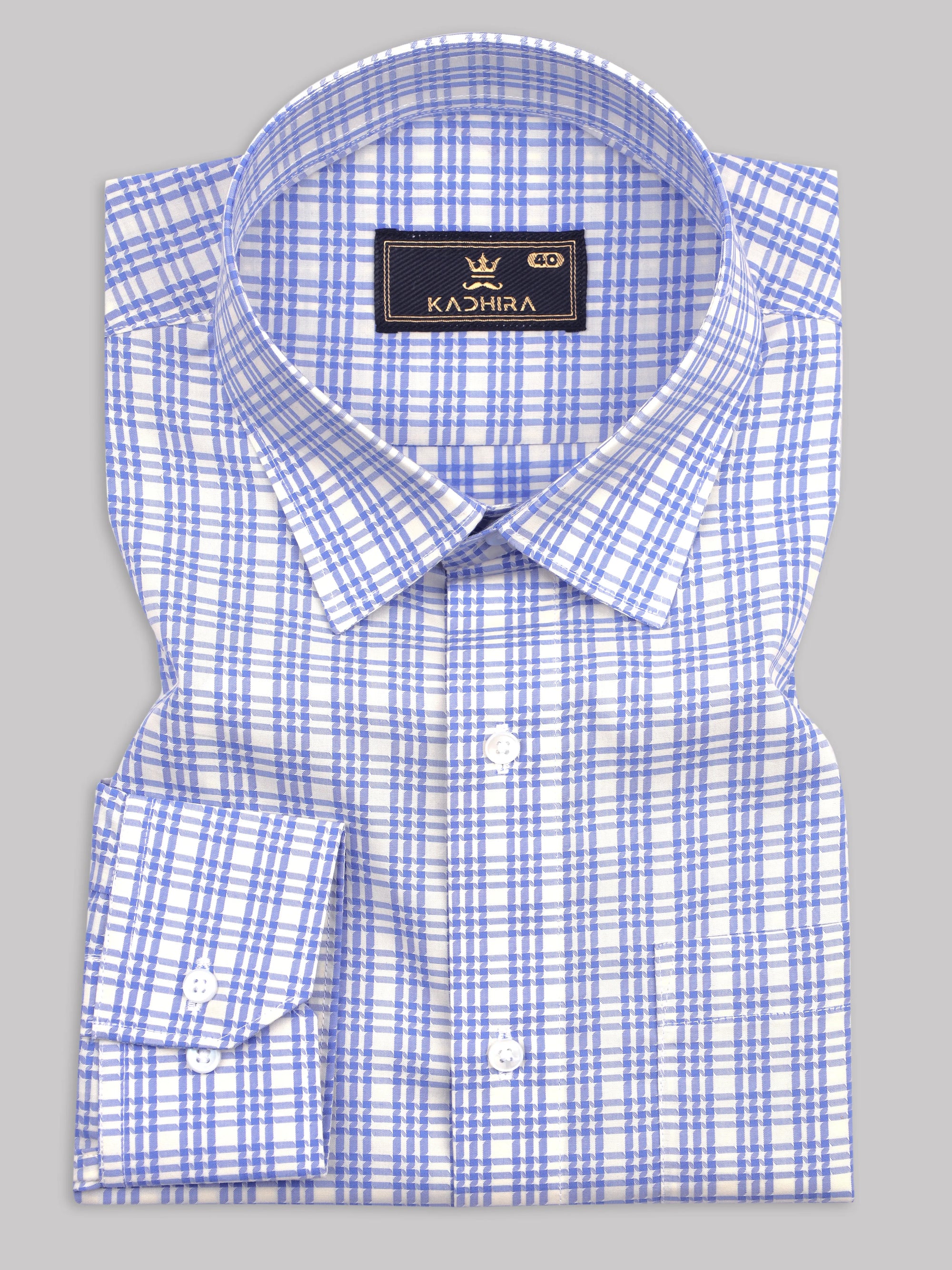 White And Blue Checkered Premium Cotton Shirt
