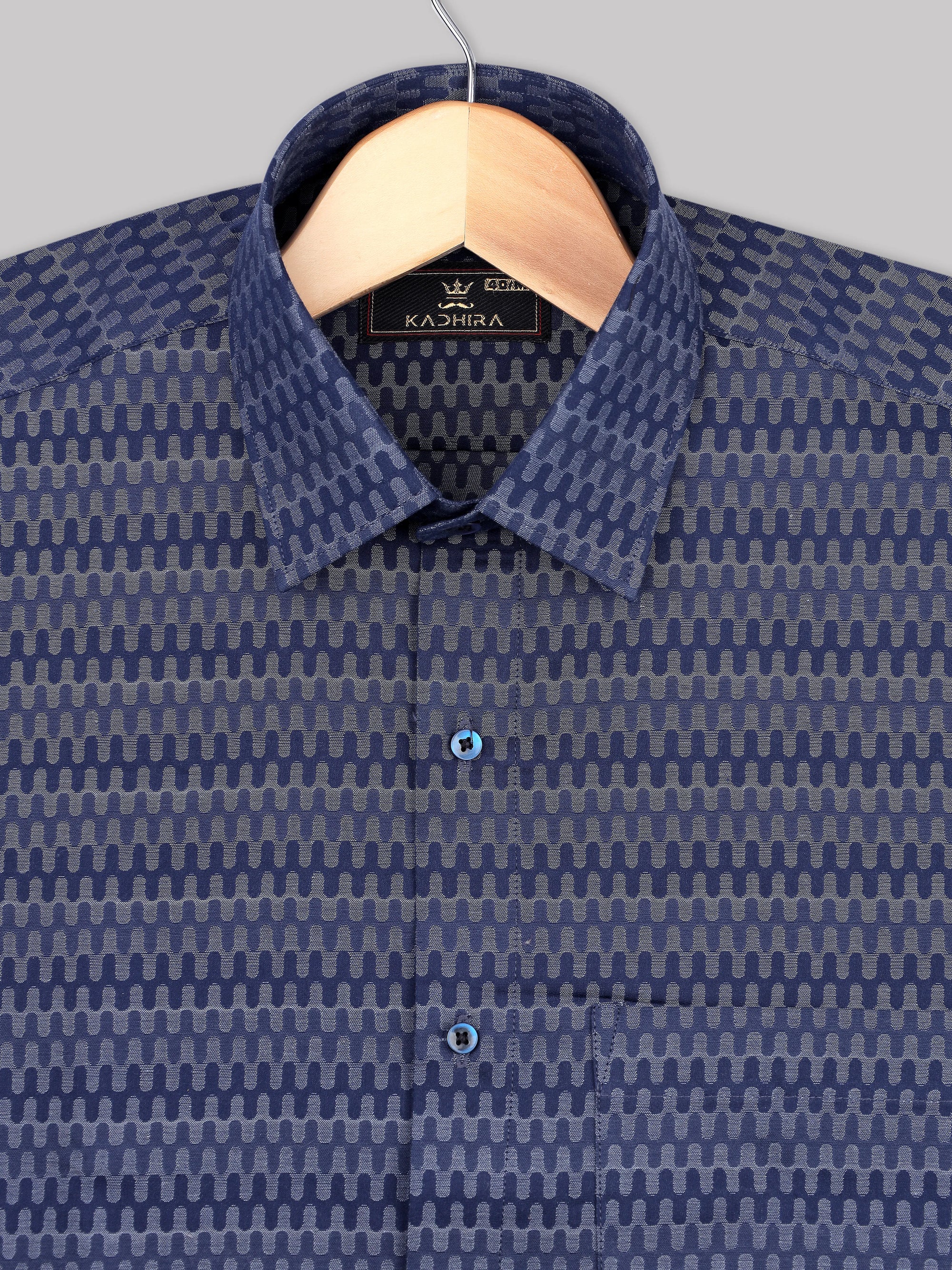 Prussian Blue Seamless Jacquard Premium Cotton Shirt