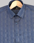 Indigo Dye Blue Seamless Jacquard Premium Cotton Shirt