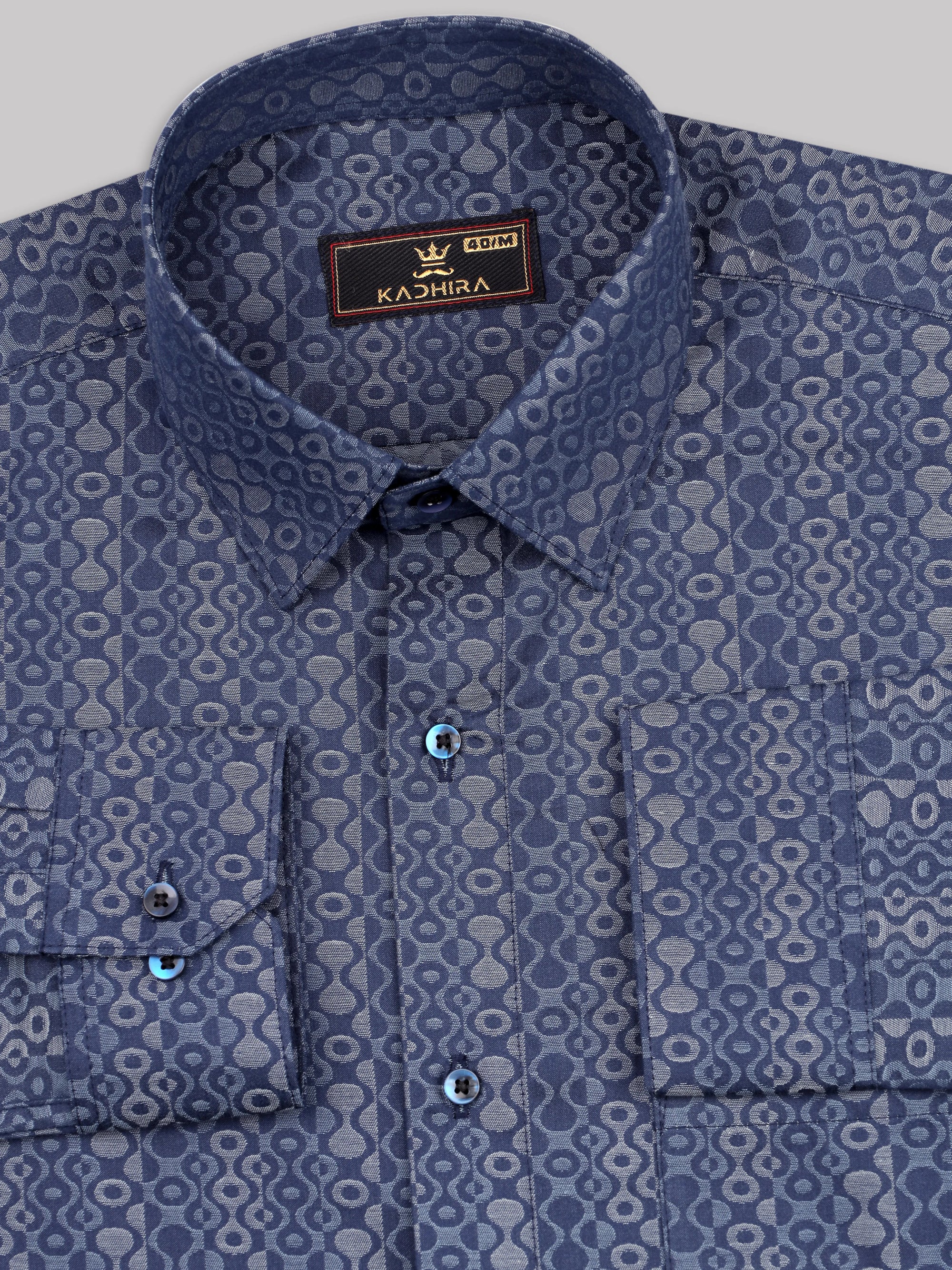 Indigo Dye Blue Seamless Jacquard Premium Cotton Shirt