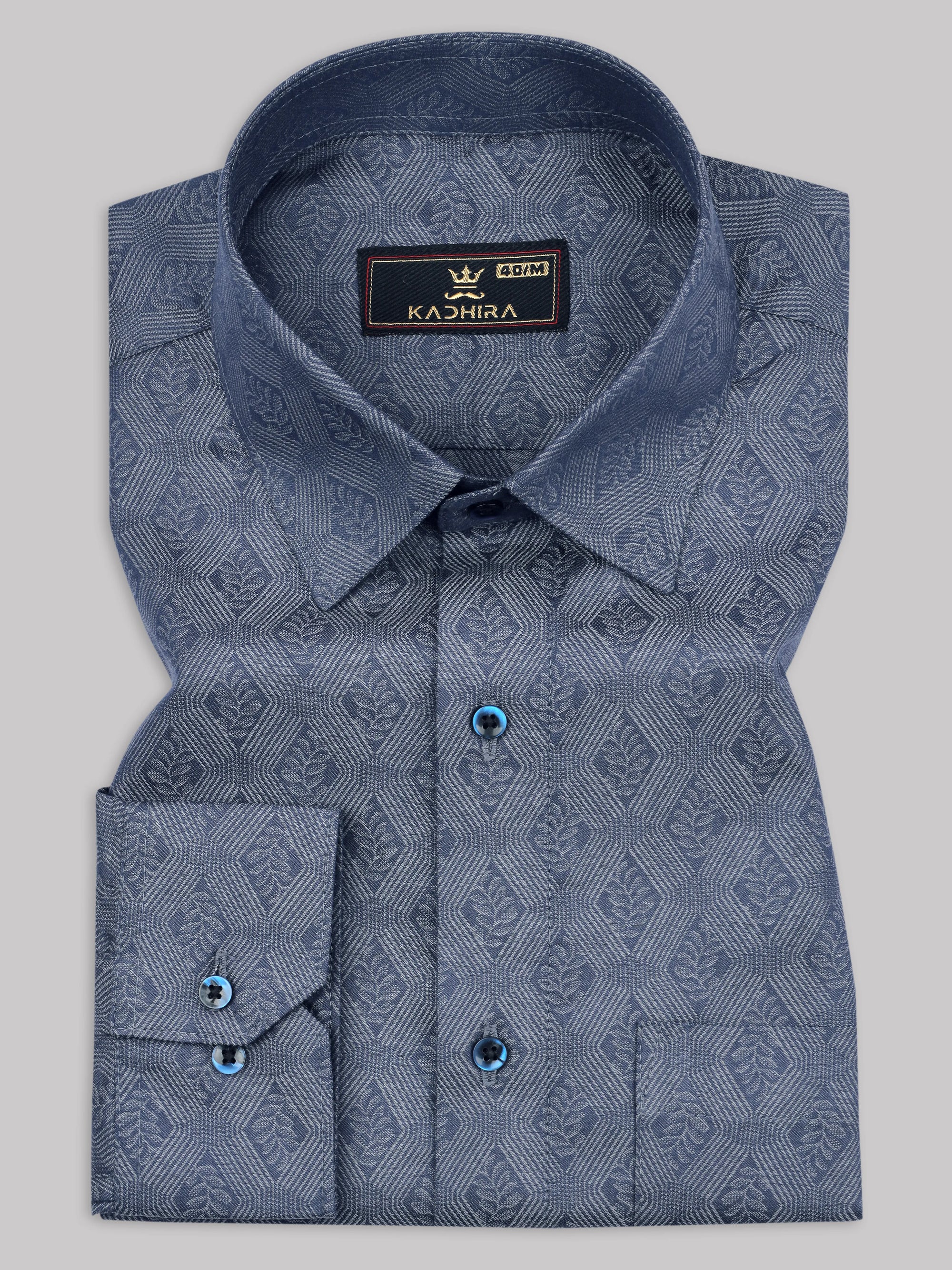 Slate Blue Seamless Jacquard Premium Cotton Shirt