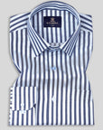 Dark Blue With Powder Blue Stripes Premium Cotton Shirt