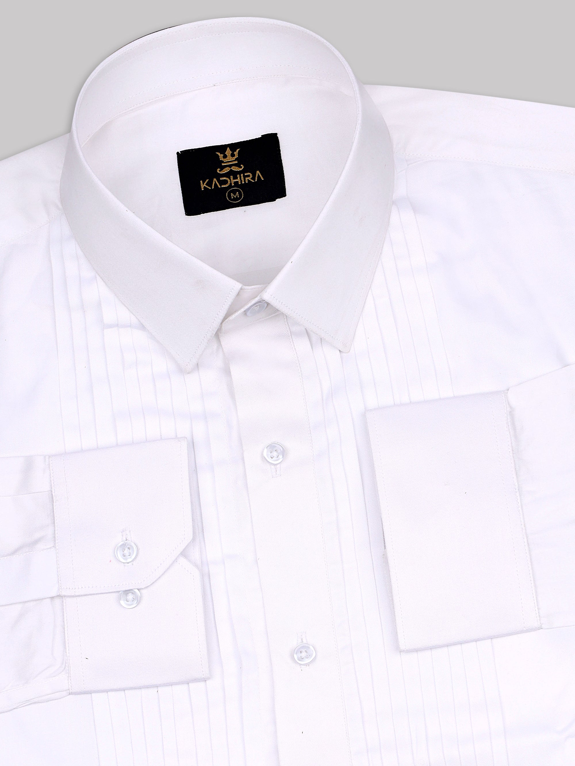 Pure White Subtle Sheen Tuxedo Pattern Premium Cotton Shirt