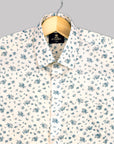 Pastel Cream With Teal Flower Printed Premium Cotton Shirt-[ONSALE]