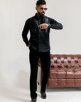Rich Black Pleated Abstract Premium Designer Shirt