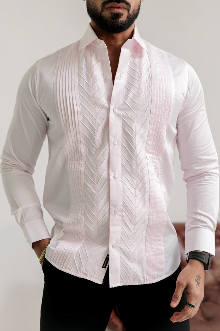 Very Light Pink Tux-Pleated Designer Shirt
