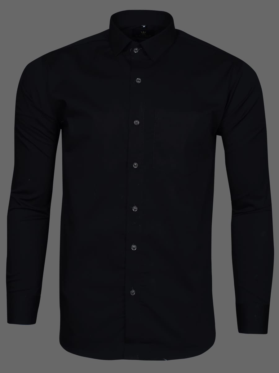 Solid Black Classic Amsler Cotton Shirt