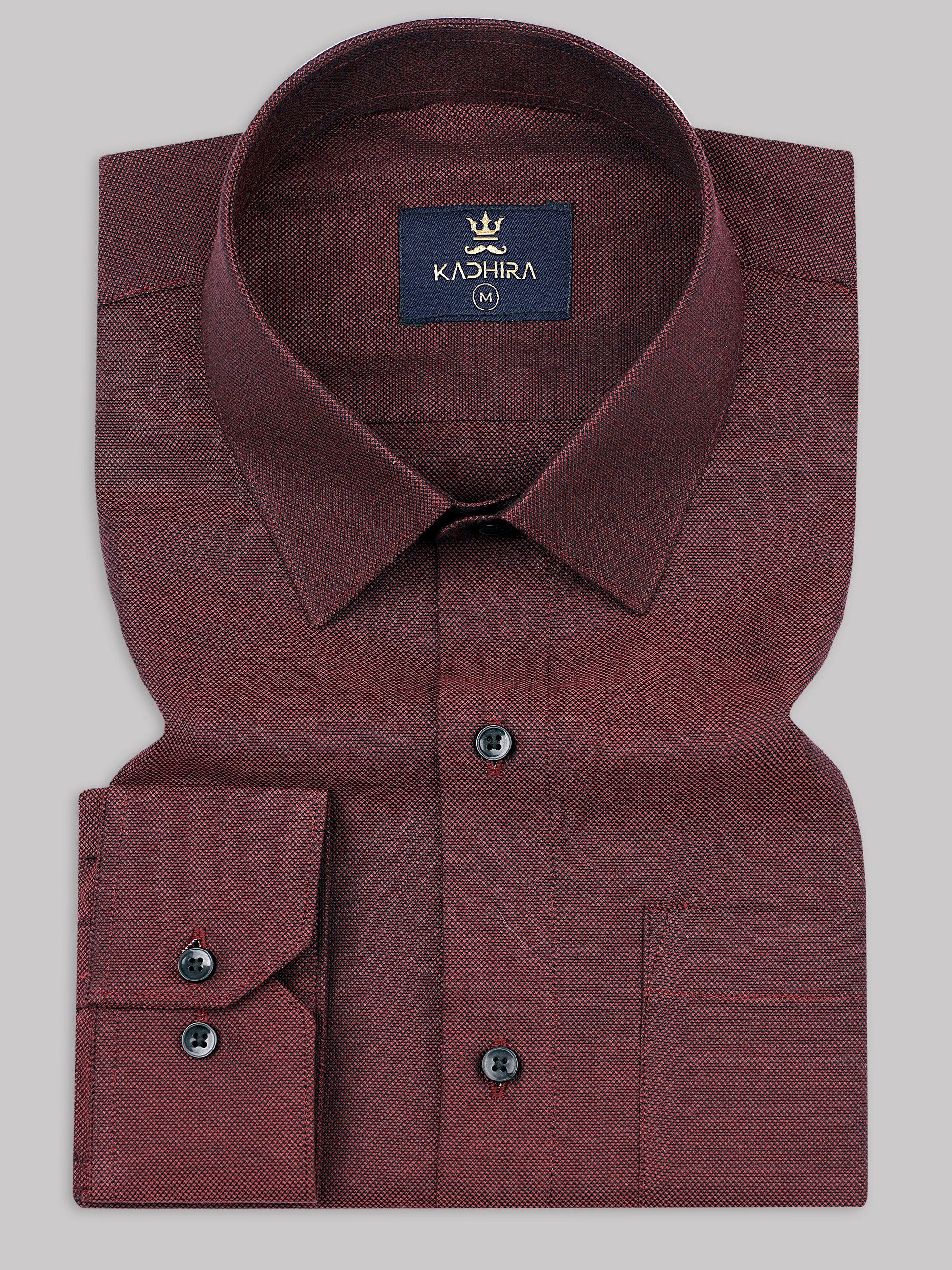 Rosewood Red Dobby Textured Super Premium Cotton Shirt