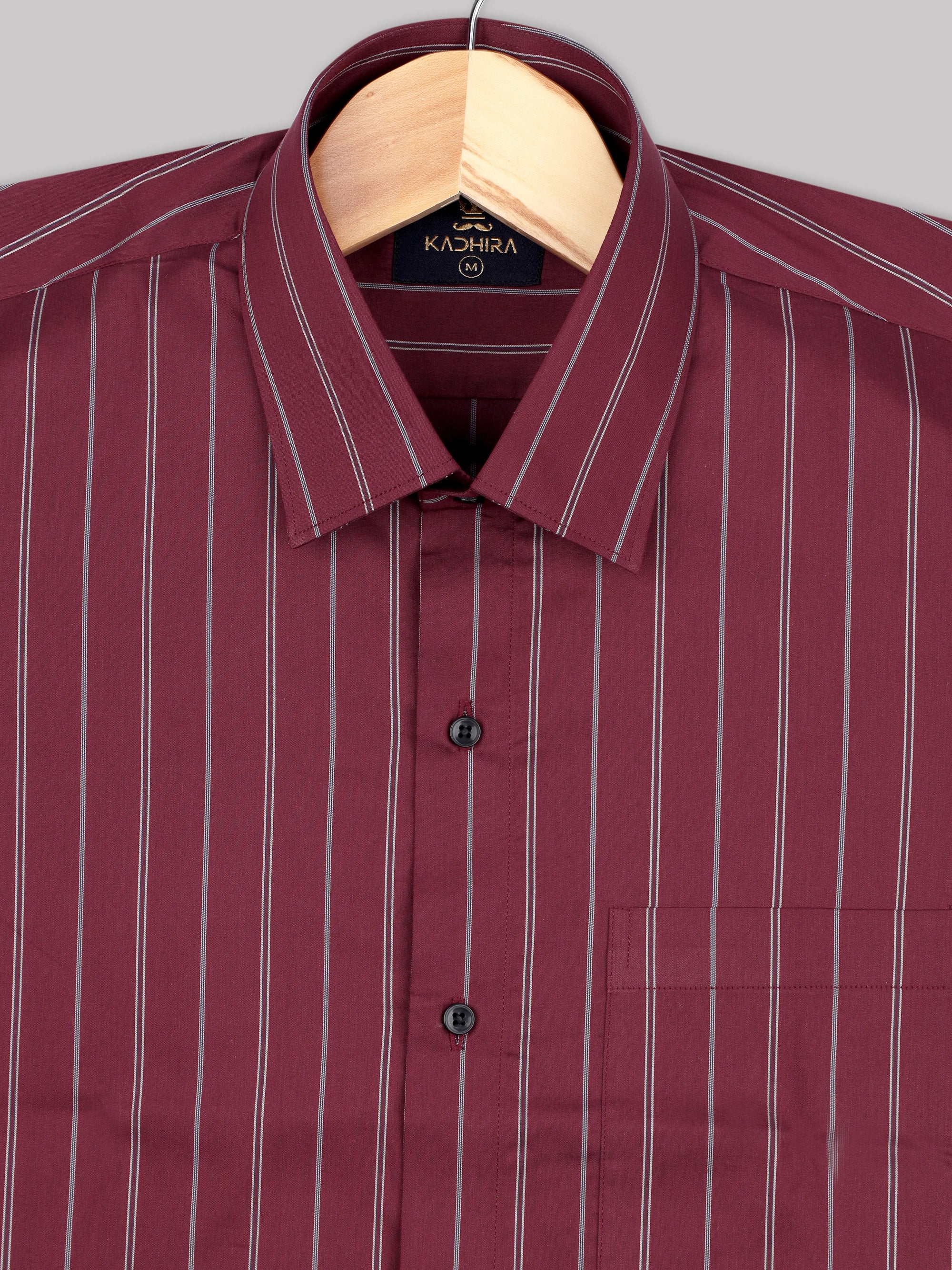 Dark Red With White  Bayadere Stripes Premium Cotton Shirt-[ON SALE]