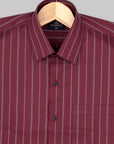 Dark Red With White  Bayadere Stripes Premium Cotton Shirt-[ON SALE]