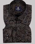 Black Olive With Coffee Celtic Knot Pattern Printed Cotton Shirt