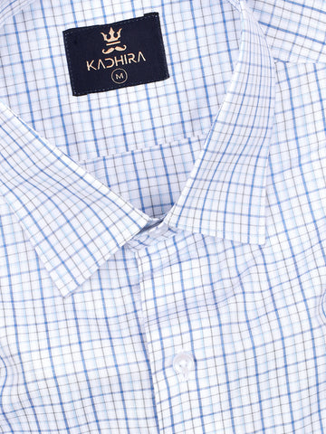 Titan White With Blue- Gray Tattersall checks Premium Cotton Shirt