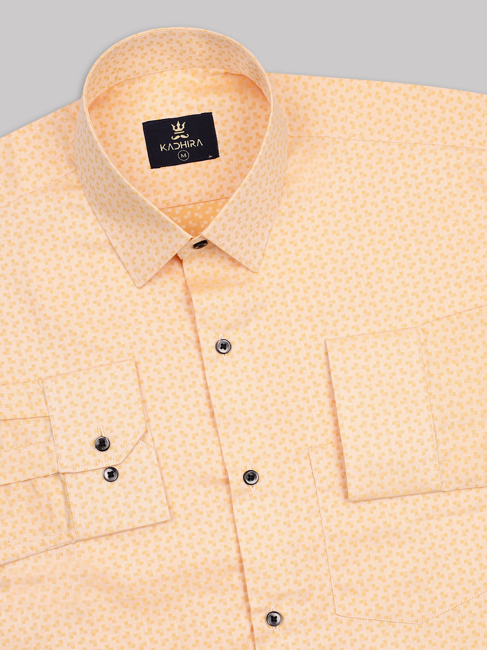 Light Orange Dobby Textured Jacquard Cotton Shirt-[ON SALE]