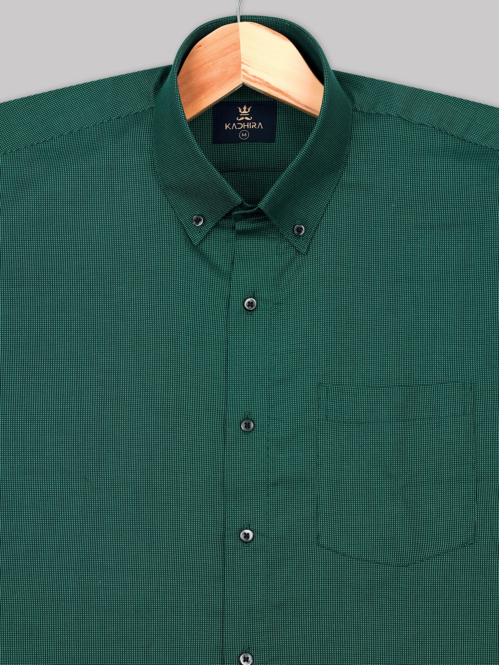 Bottle Green Dobby Textured Premium Cotton Shirt-[ON SALE]