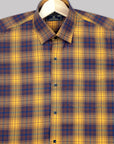 Mustard Yellow With Brown-Blue Plaid Premium Cotton Shirt