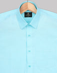 Electric Blue Dobby Textured Jacquard Cotton Shirt