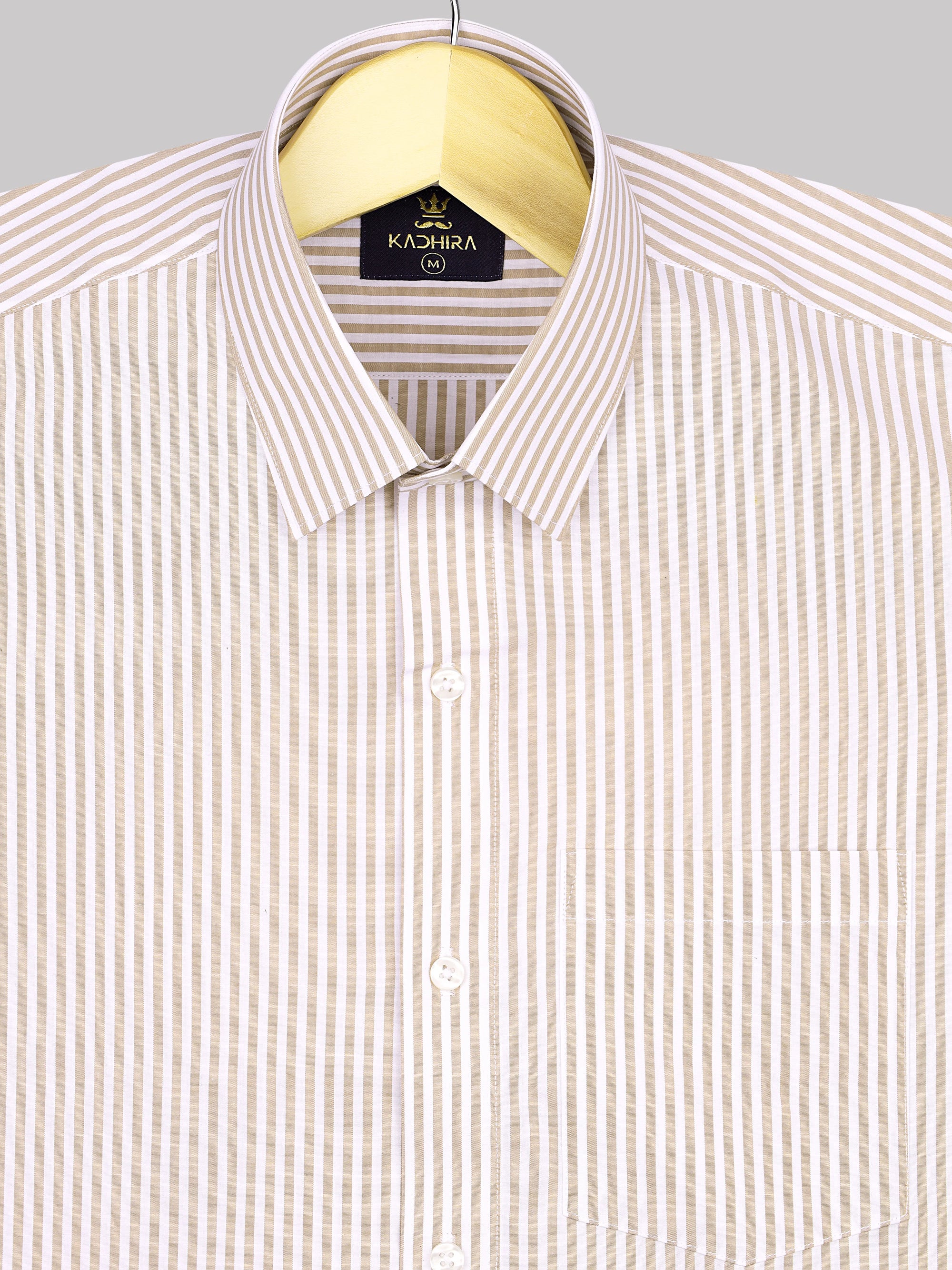 Millennial Pink With White Candy Striped Premium Cotton Shirt