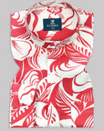 Alhambra Cream With Neon Red Floral Printed Premium Cotton Shirt