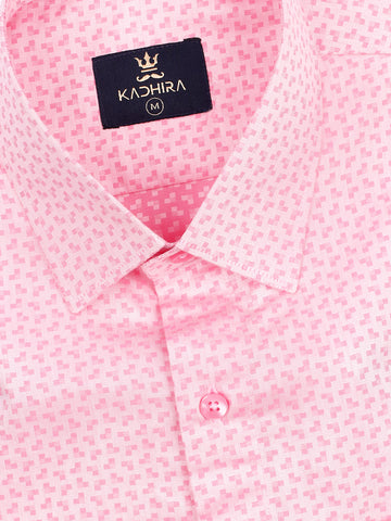 Light Blush Pink Dobby Textured Jacquard Cotton Shirt