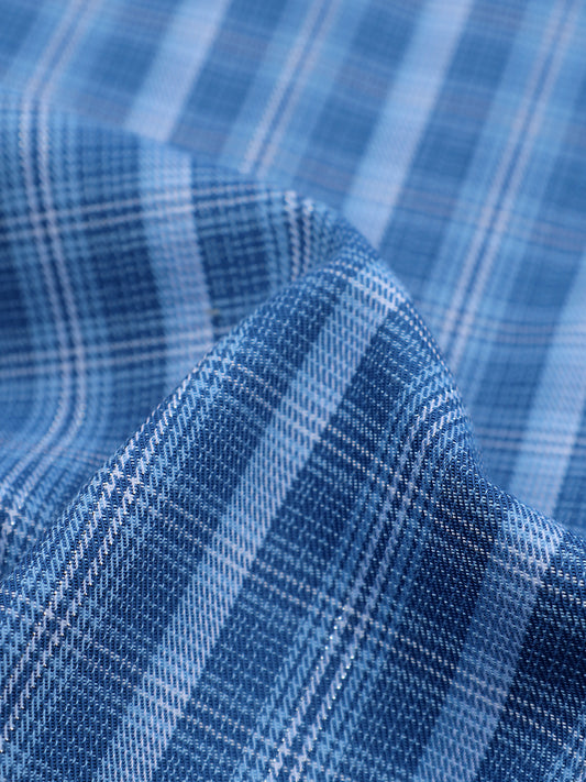 Dusty Blue With Pale Aqua Tartan Check Premium Cotton Shirt