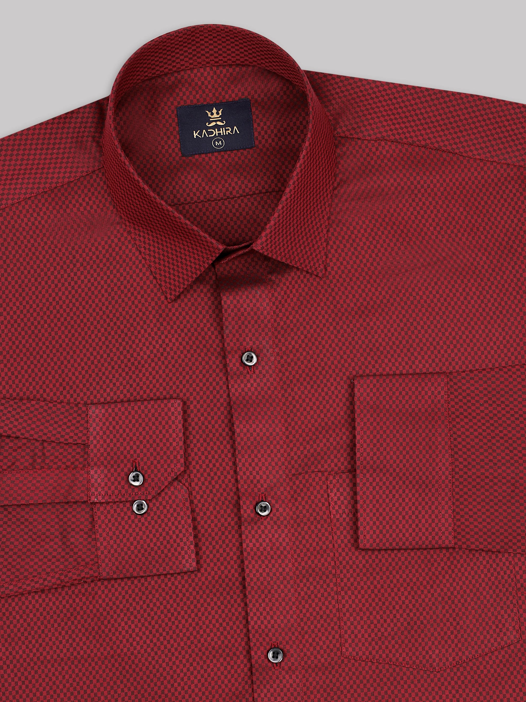 Angels Red Dobby Textured Jacquard Cotton Shirt-[ONSALE]