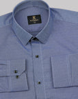 Steel Blue With White Small Dot And Zigzag Cotton Shirt