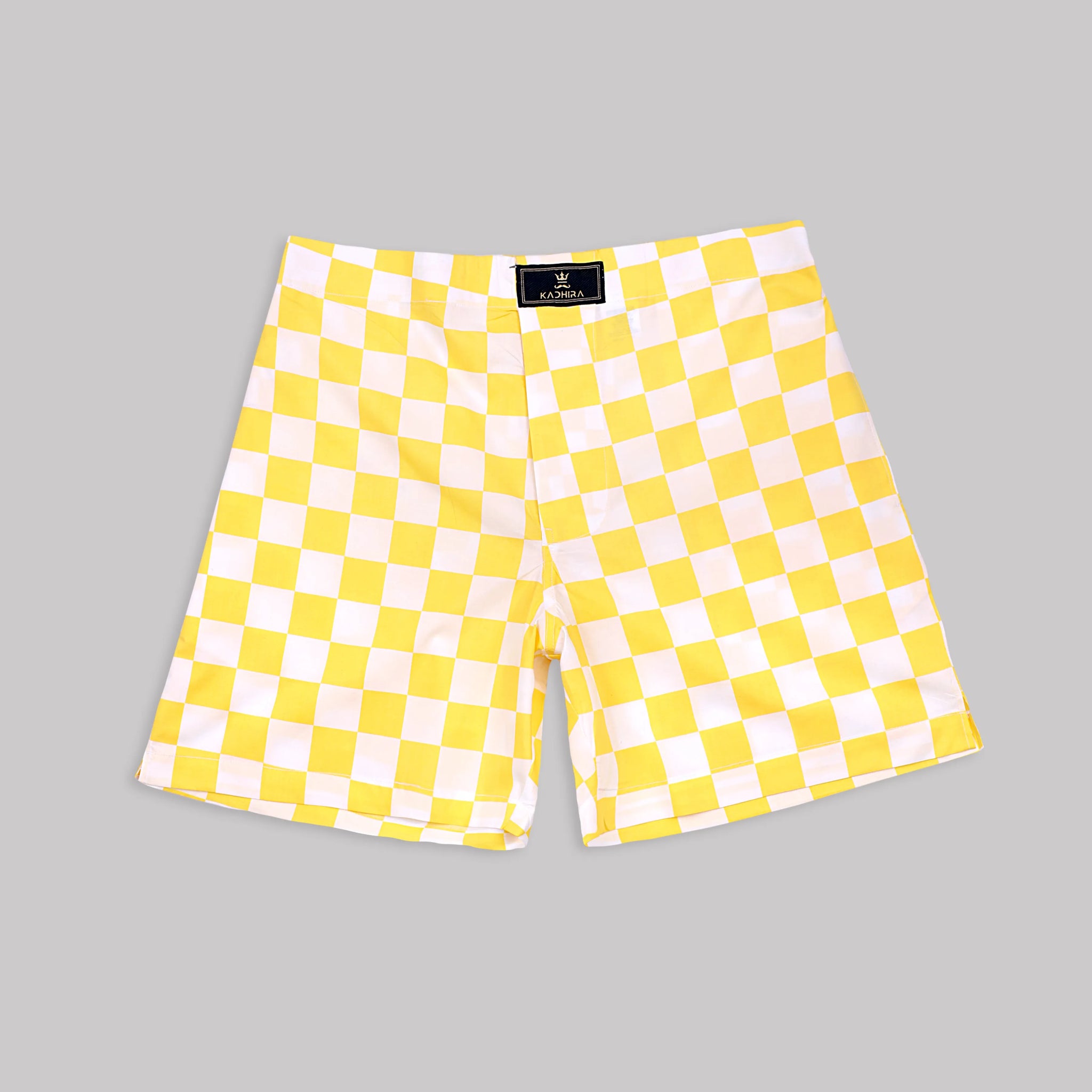 Marigold Yellow With White Checkerboard Premium Cotton Boxer