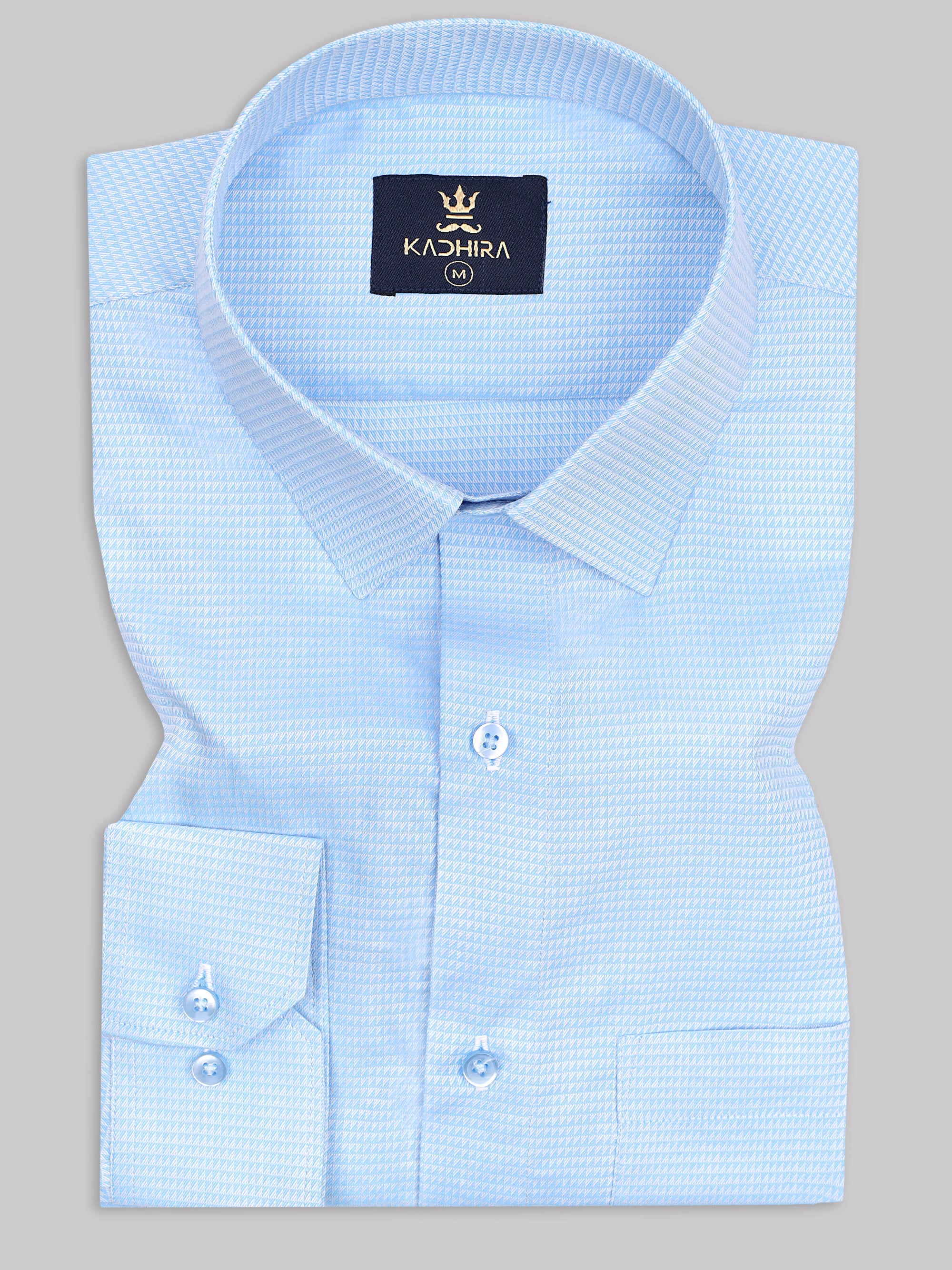 Sky Blue Dobby Textured Jacquard Cotton Shirt