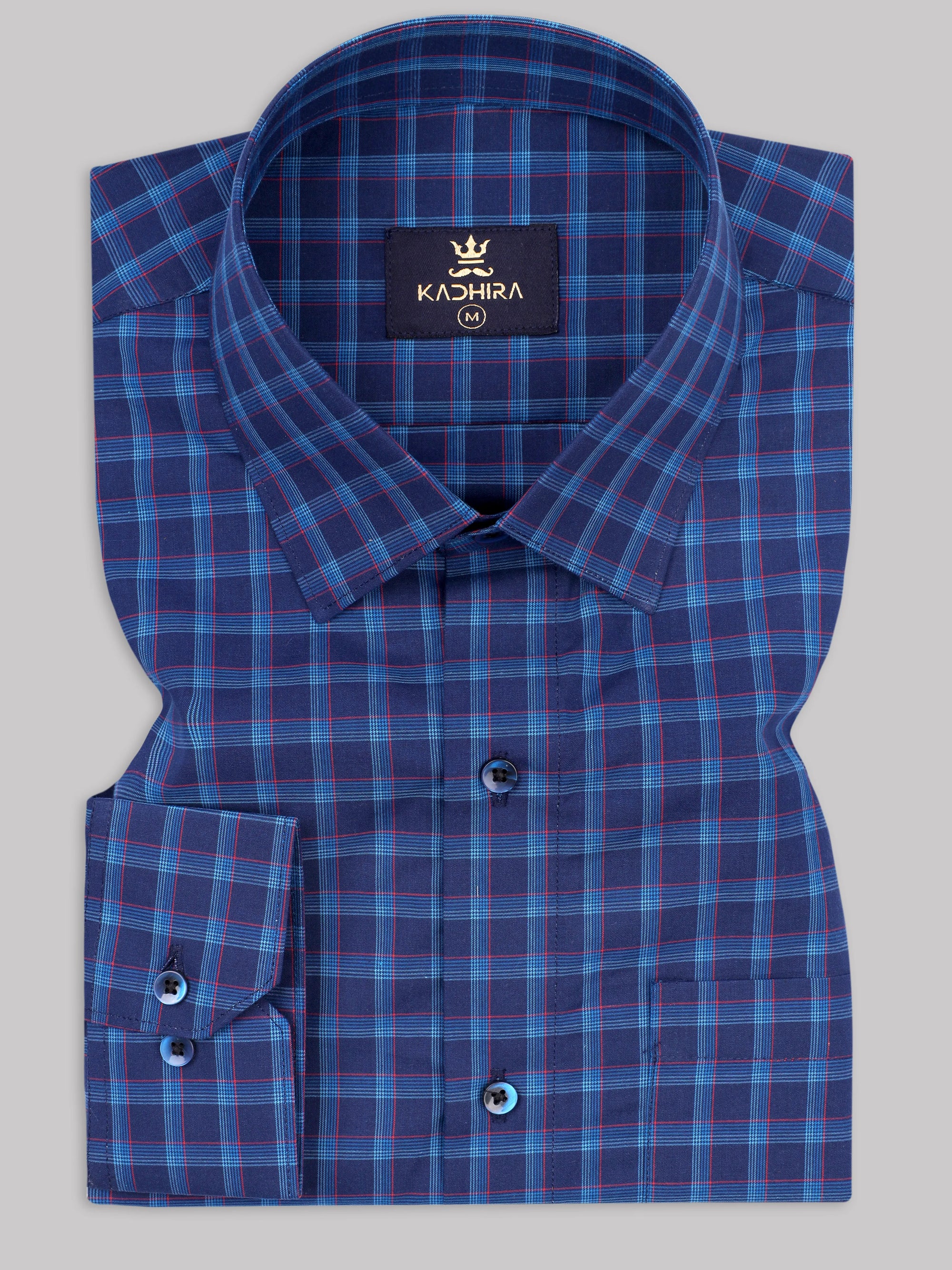 Astros Navy With Sky Blue- Red Checkered Premium Cotton Shirt