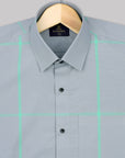 Light Gray With Green Windowpane Checkered  Premium Cotton Shirt