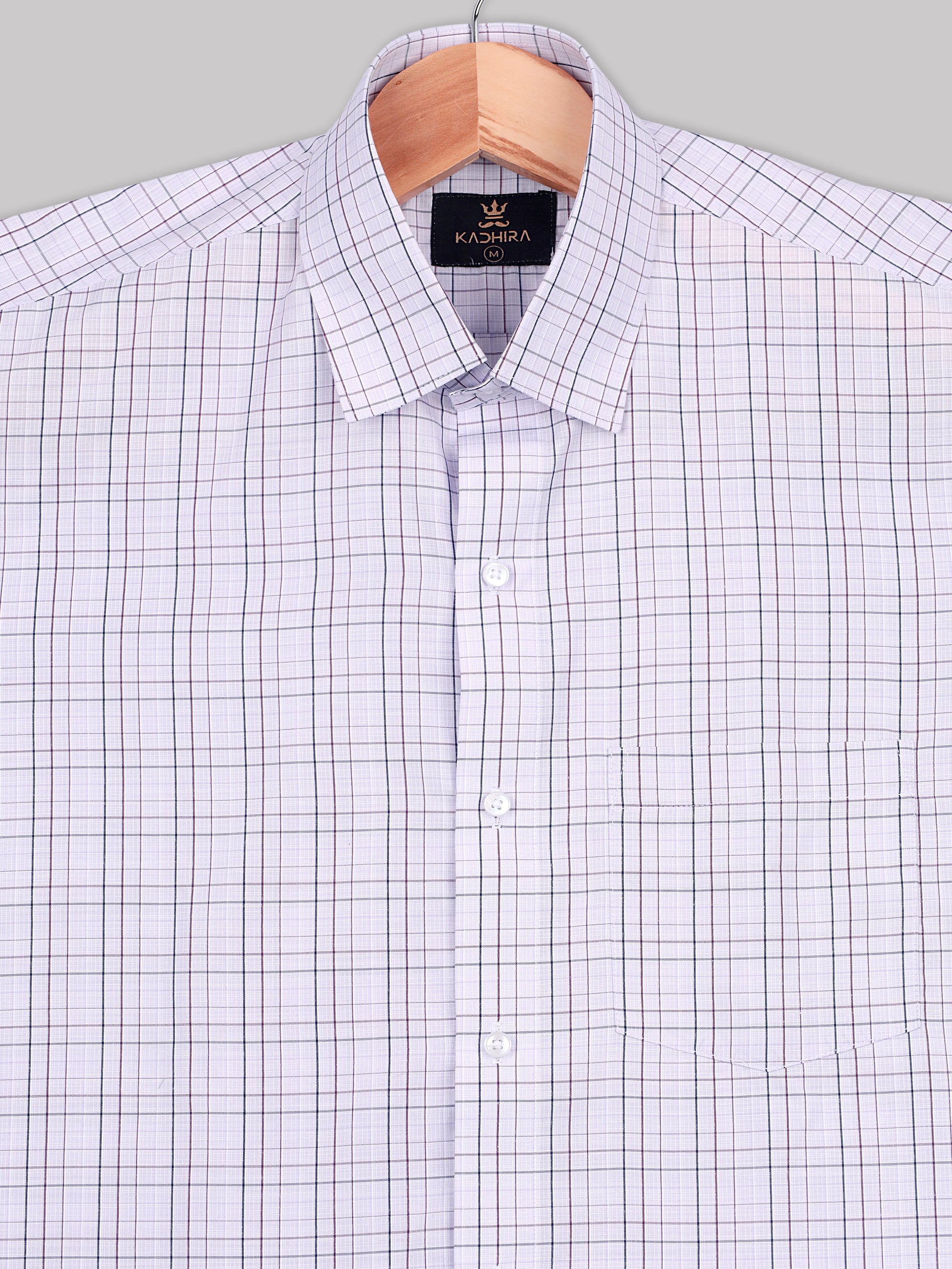 Pale Purple With Navy-Tyrian Purple Tattersall checks Premium Cotton Shirt