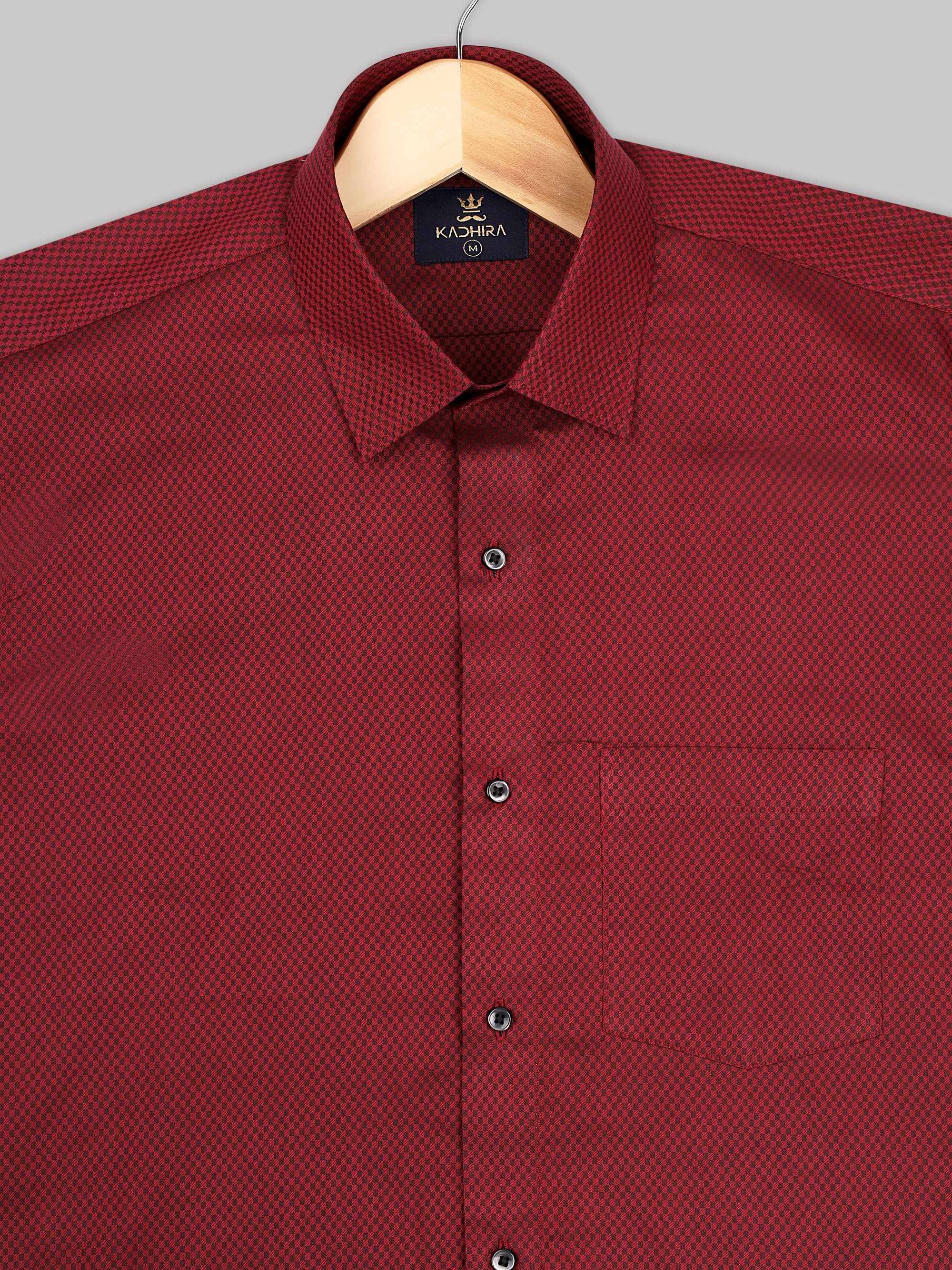 Angels Red Dobby Textured Jacquard Cotton Shirt