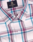 Coral Cream With Multicolored Checkered Premium Cotton Shirt