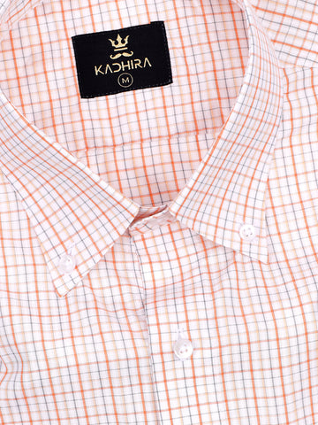 Pumpkin Orange With Orange -Gray Tattersall checks Premium Cotton Shirt