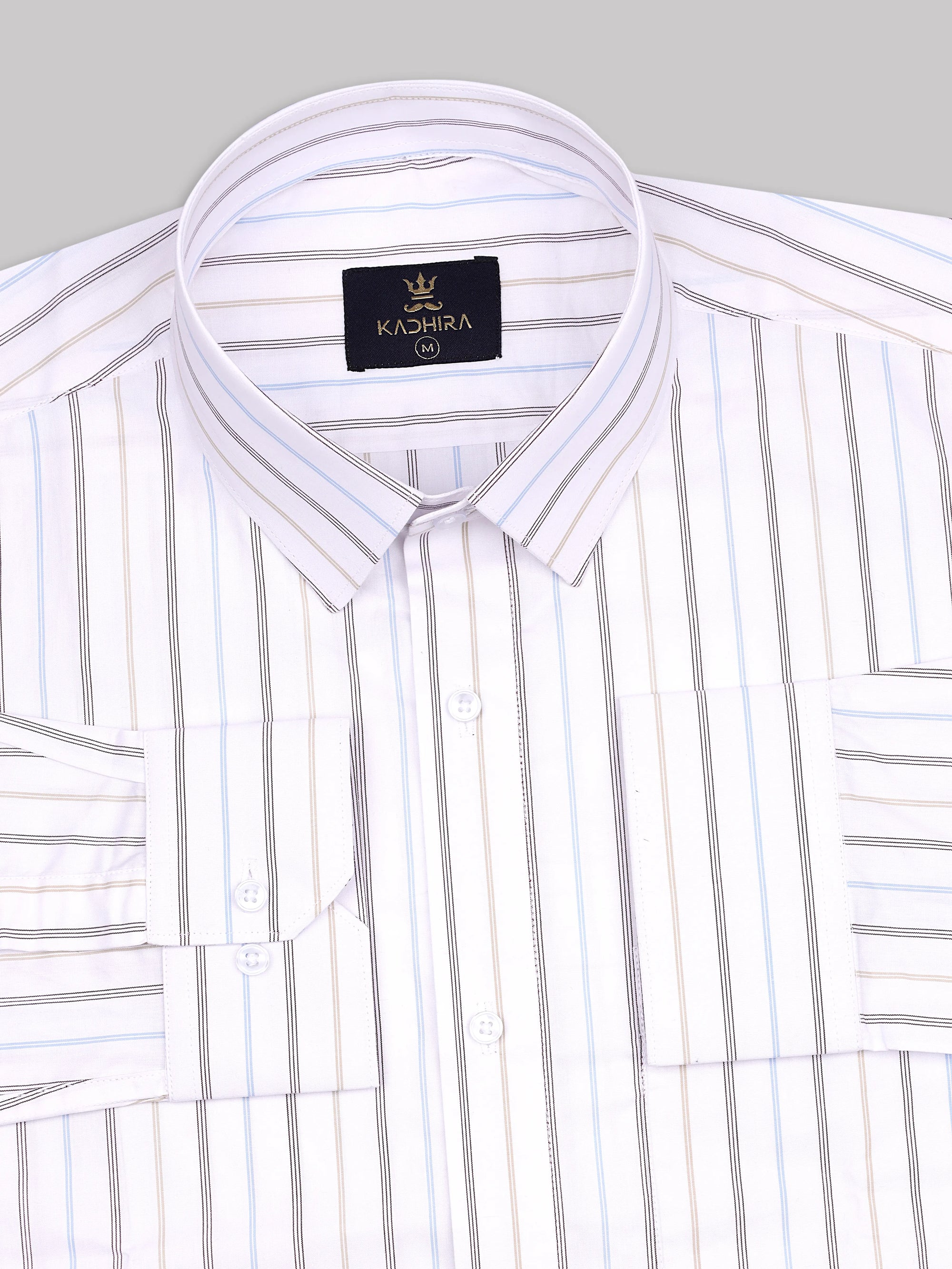 Warm White With Colorful Peaking Stripes Super Premium Giza Cotton Shirt
