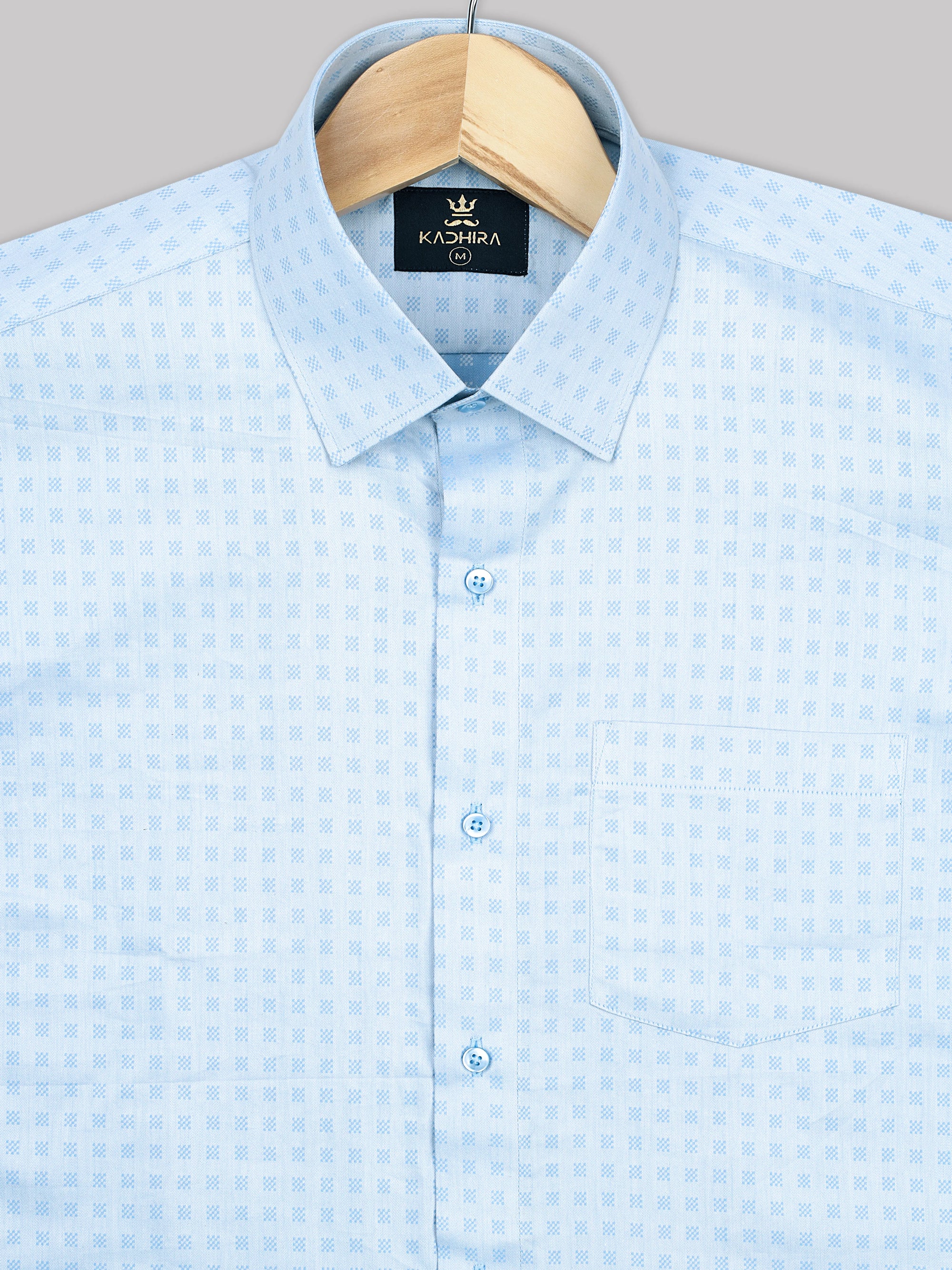 Columbia Blue  Shephered Dobby Textured Jacquard Cotton Shirt