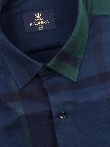Prussian Blue With Green Plaid Check Premium Cotton Shirt