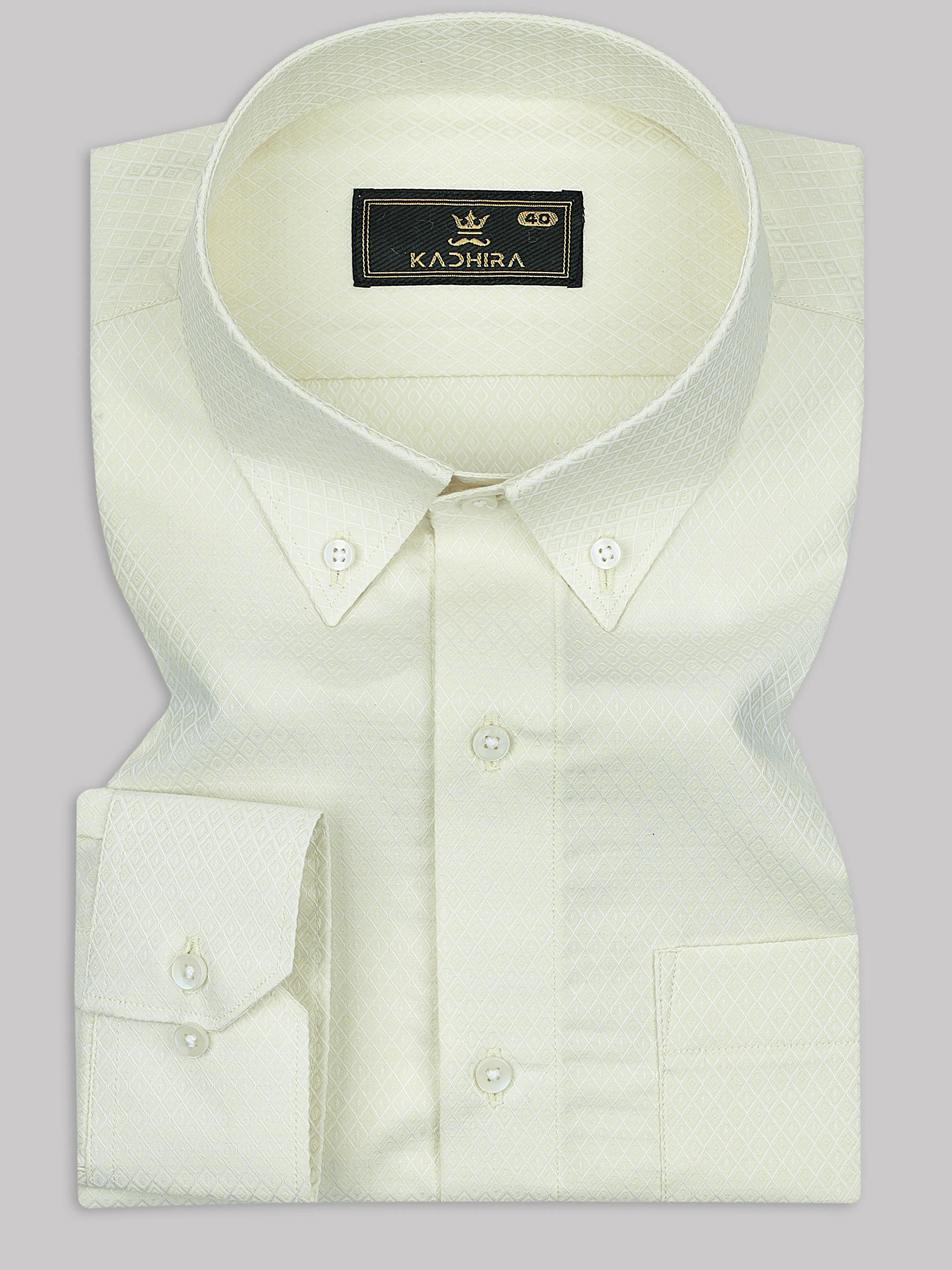 Light Cream Button Down Premium Jacquard Pattern Shirt