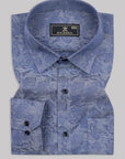 Denim Blue With Slate Grey Water Color Printed Premium Cotton Shirt
