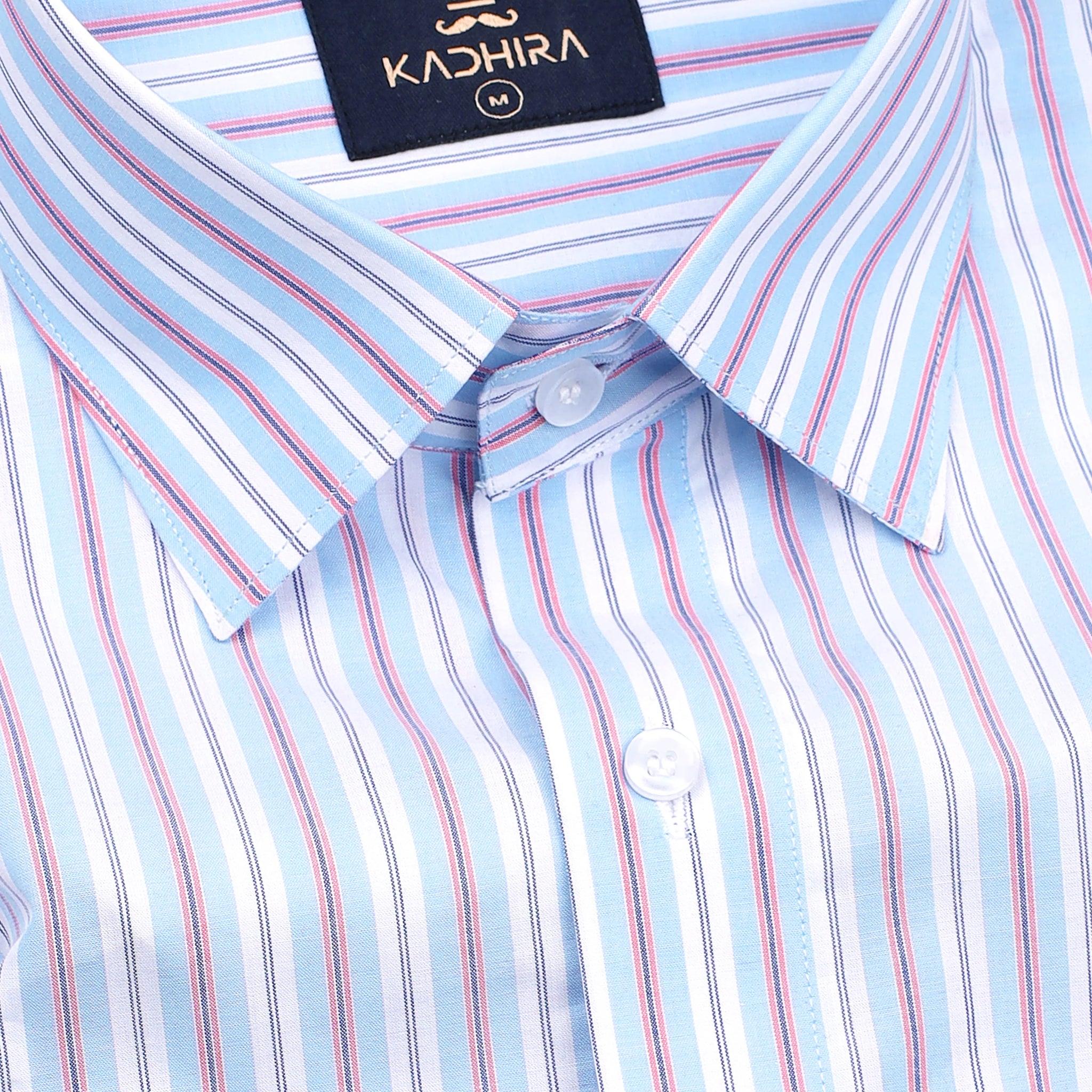 Columbia Blue With Baby Pink Hairline Stripes Premium Cotton Shirt