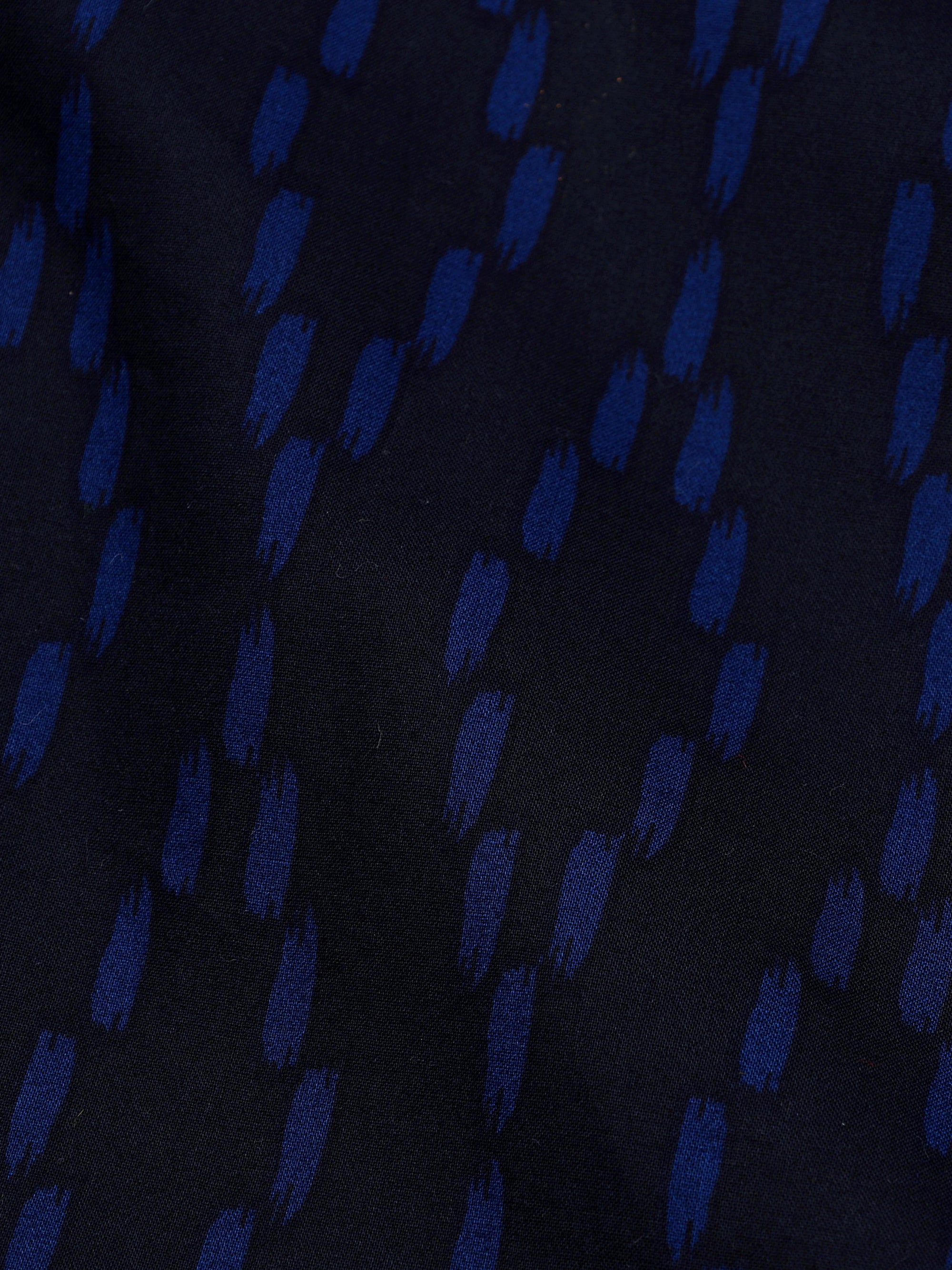 Crow Black With Persian Blue Ikat Patterns Printed Premium Cotton Shirt