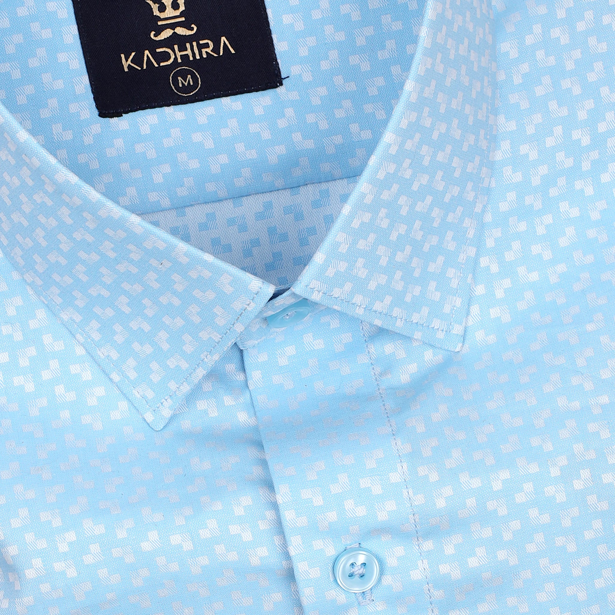 Blue Dobby Textured Jacquard Cotton Shirt