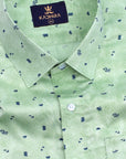 Pista Green With Small Leaves Printed Super Premium Cotton Shirt