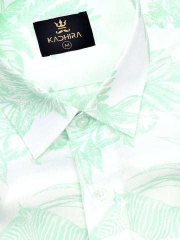White Dove With Celadon Zebra And Butterfly Printed Premium Cotton Shirt