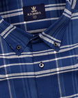 Federal Blue With Ivory White Tartan Check Premium Cotton Shirt