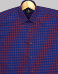 Visa Blue With Coke Red Checkered Premium Cotton Shirt