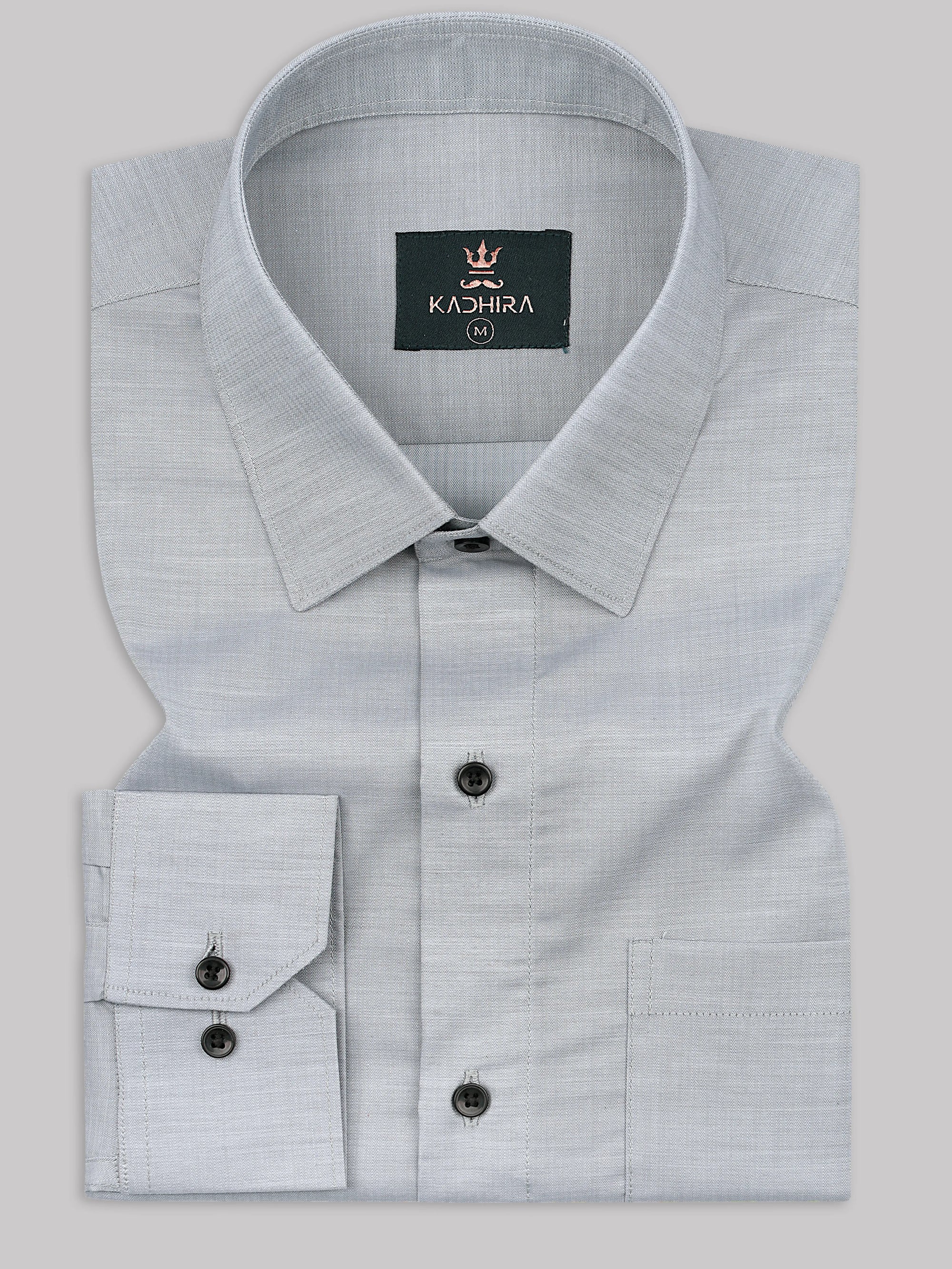 Medium Gray With White Chevron Pattern Super Luxurious Cotton Shirt