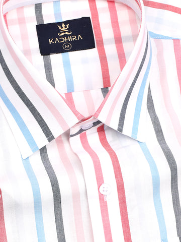 Seashell White With Multi-colored Striped Premium Cotton Shirt