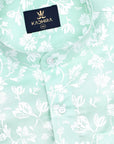 Celadon Green  With White Spring Floral Printed Premium Cotton Shirt